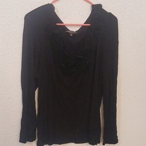 "Make‎ Offer" Adrienne Vittadini Black Ruffled Blouse with V-Neckline